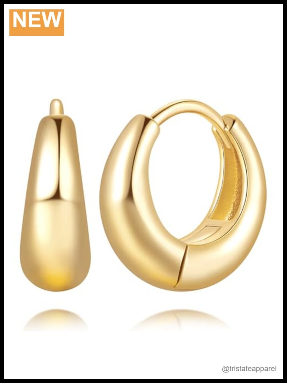 14K Gold Plated Hoop Earrings Chunky Huggie Spring Hinge Women